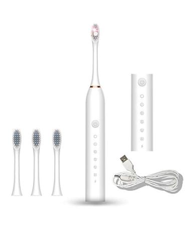 Sonic Electric Toothbrush Rechargeable Ideal for Adults Children, 6 Optional Modes IPX7 USB Fast Charging Electric Ultrasonic Toothbrush with 2 min Build in Timer & 4 Replacement Brush Heads(White)