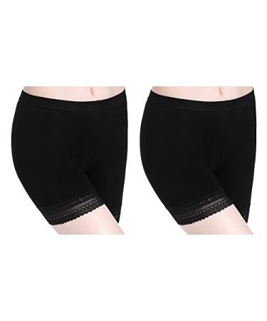 Womens Lace Short Skirts Safety Pants Leggings - Stretchy Ultra Thin Workout Athletic Leggings for Women Medium Pack of 2:2x Black Lace Trim