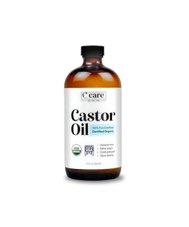 Castor Oil Organic Cold Pressed Unrefined Glass Bottle USDA Certified 100% Pure Organic Castor Oil Hexane Free Extra Virgin for Hair Growth Eyebrows Eyelashes Skin Use with Castor Oil Pack Wrap 16 Fl Oz (Pack of 1)