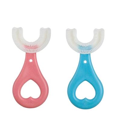 Diggone 2 Pack Kids U- Shaped Toothbrush Food Grade Soft Silicone Brush Head Manual Training Tooth Brush 360 Oral Teeth Cleaning Design for Toddlers and Children(S(Ages 2-6))