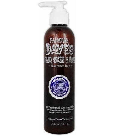 Fair Skin and Face Self Tanner - America's 20 000 Testimonial Famous Dave's Moisture Tan Light 8 Fl Oz. Professional Tanning Lotion for Body and Face - Waterproof