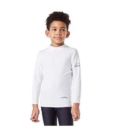 COOLOMG Kids Swim Shirt Boys Long Sleeve Rash Guard Shirts UPF 50+ Sun Protection Swimsuit White Medium