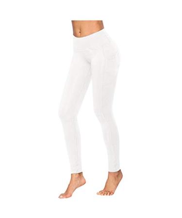 VEZAD Women's Butt Lifting Anti Cellulite Leggings High Waisted Yoga Pants Workout Tummy Control Sport Tights B-white Medium
