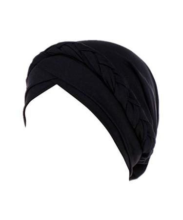Fxhixiy Hijab Braid Silky Turban Hats for Women Cancer Chemo Beanies Cap Headwrap Headwear Black