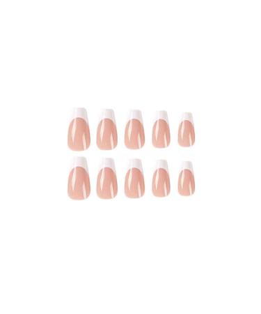 Foccna Nude Long French Coffin Fake Nails - 24 Glossy Press-on False Tips for Women and Girls - Buy Online on GoSupps.com