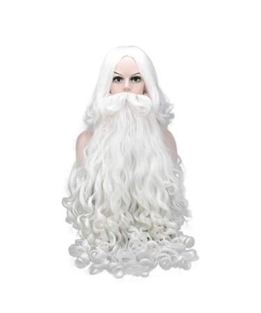 Phopurtall Christmas Gift Wig and Beard Synthetic Hair Short Cosplay Wigs Beard 75cm