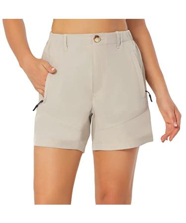Evioset Womens 5 Inch Hiking Shorts Quick Dry Water Resistant Stretch Golf Shorts with Zipper Pockets Large Khaki