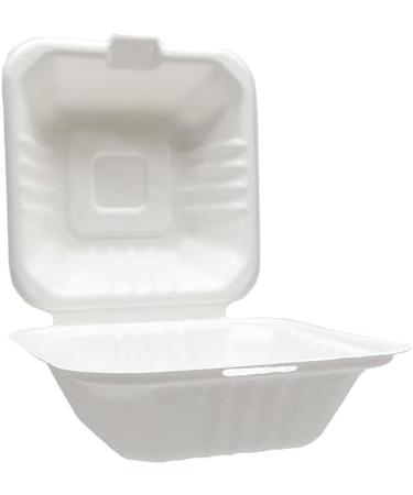 Harvest Pack Gourmet Showcase 50 Count White Compostable Square Hinged Container - Eco-Friendly Plant Fiber Clamshell Takeout Box (6x6) - Buy Online on GoSupps.com