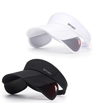 AJG Summer Sun Visor Hats for Women Retractable Brim Adjustable Sun Protection Baseball Golf Tennis Cap Black&white