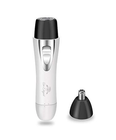 AmElegant Facial Hair Removal for Women - Painless Nose Hair Trimmer - Waterproof Rechargeable Portable Hair Remover for Ear, Peach Fuzz, Chin, Upper Lip, Mustaches, Legs (White) 2 in 1 White
