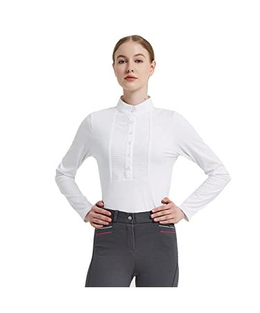 HR Farm Women Soft Show Shirt Long Sleeve Riding Shirt White Medium