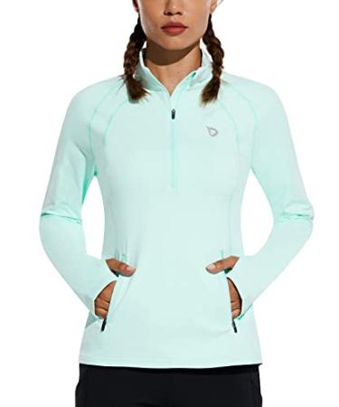 BALEAF Women's Fleece Half-Zip Running Jacket Athletic Pullover Long Sleeve Thermal Shirts Workout Winter Cold Weather Aqua X-Small