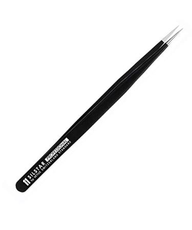 SILSTAR PROFESSIONAL PERFECTION POINT TWEEZER 11_BLACK  Tweezers - Surgical Grade Stainless Steel - Point Tip with Protective Zip Pouch - Best Tool for Men and Women