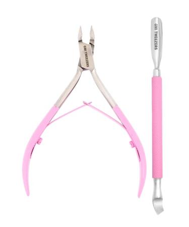 GMI-TWEEZERS - Professional Cuticle Remover  Cuticle Pusher And Cuticle Trimmer - Manicure Tool Cuticle Nippers - Durable Cuticle Cutter For Finger And Nail - Instant Cuticle Kit (Pink)