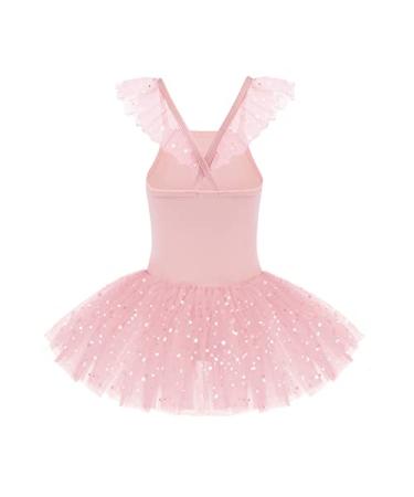 Zaclotre Girls Ballet Tutu Leotard Criss Cross Strap Back Flutter Sleeve Ballerina Outfit Sparkly Dance Dress for Toddler Ballet Pink 3-4 Years