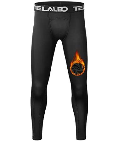 1 or 2 Pack Boys Thermal Compression Leggings Pants Youth Fleece Lined Base Layer Tights Cold Weather Gear Black Fleece Inner Small