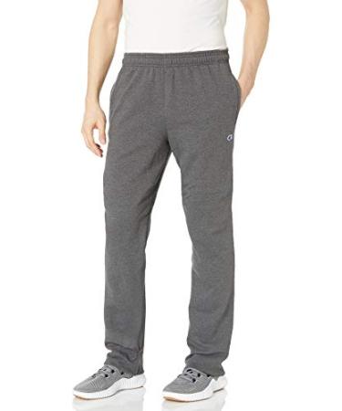 Champion Men's Powerblend Fleece Sweatpants,Open Bottom Sweatpants for Men (Reg. or Big & Tall) Standard Large Granite Heather C Patch Logo
