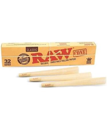 RAW Classic Natural Unrefined King Size Pre-rolled Rolling Paper Cones 32 Per Box 3 count - Buy Online on GoSupps.com
