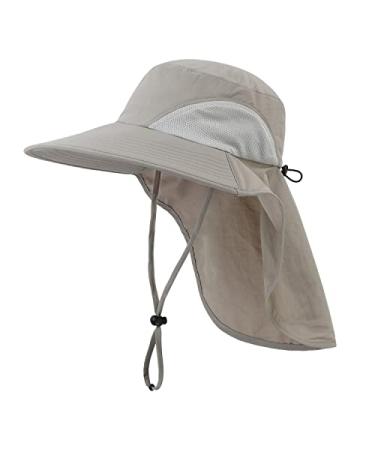 Home Prefer Outdoor UPF50+ Sun Hat Wide Brim Mesh Fishing Hat with Neck Flap Light Gray