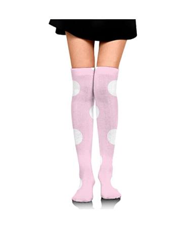 Novelty Calf Socks Compression Crew Socks for Girls, Outdoor Walking Hiking Yoga Running Socks, Durable Spandex Cozy Warm Socks, White Polka Dots On Pink
