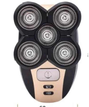 5-in-1 Men Rotary Rechargeable Multifunctional Cordless Electric Shaver for Beard and Head Shaver Floating Adjustable Rasor Blades. Gold/Black