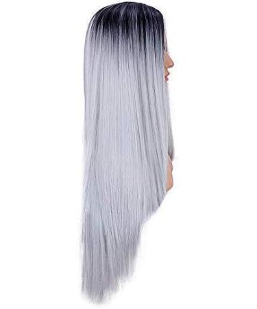 YUNSI Ombre Grey Wigs for Women | 30-Inch Natural Straight Synthetic Hair | Heat Safe Non-Lace Front Wig - Buy Online on GoSupps.com