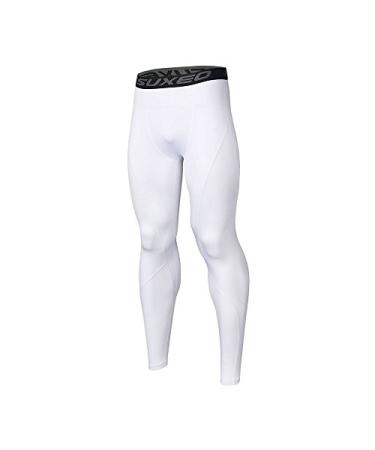 ARSUXEO Men's Compression Tights Running Pants Baselayer Legging K3 White Medium