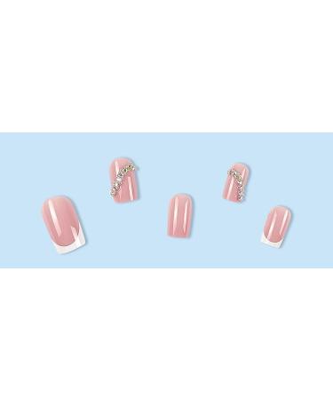 French Tip Press on Nails - Short Square Press On Nails with Nail Tips Colourful Rhinestones chain Design press on nails Acrylic False Nails Cute Artificial Nails - Buy Online on GoSupps.com