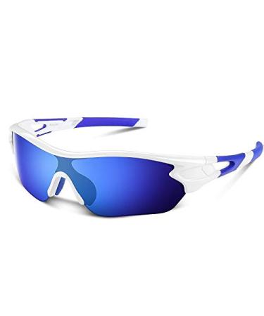 Bea CooL Polarized Sports Sunglasses for Men Women Youth Baseball Cycling Running Driving Fishing Golf Motorcycle TAC Glasses White Blue