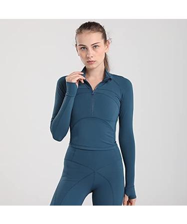 Women's Blue Cropped Workout Jacket - Slim Fit 1/2 Zip Pullover for Running, Yoga - Small - Buy Online on GoSupps.com