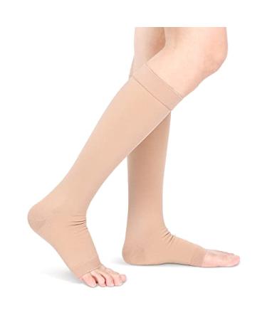 Compression stockings for men and women open toe flight compression stockings 20 30 mmHg graded support knee-high calf compression sleeves for pregnancy travel (L-skin) l