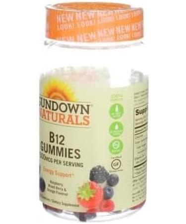 Sundown Naturals B12 Gummies | Raspberry Mixed Berry & Orange Flavored | 500 mcg | 50 Gummies - Buy Online on GoSupps.com