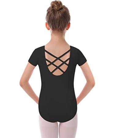 MdnMd Girls Toddler Leotards for Dance Ballet Gymnastic Outfits Classic Basic Leotard A1 - Black (Short Sleeve Back Hollow) 4-5T
