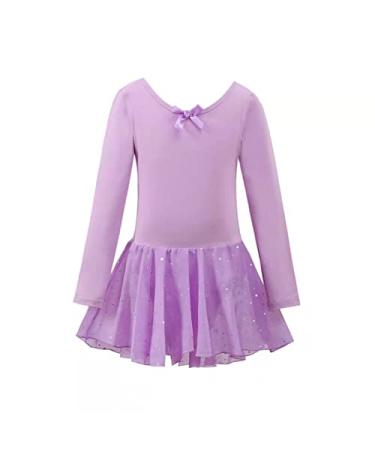 vivifayee Girls Dance Leotard Ballet Tutu Dress for Toddler Ruffle Sleeve Skirted Outfits with Sequins 3-4T Purple-longsleeve