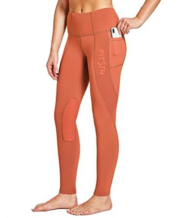 FitsT4 Women's Fleece Lined Riding Breeches Winter Equestrian Pants Silicone Horseback Riding Tights Cell Pocket Orange Rust Small