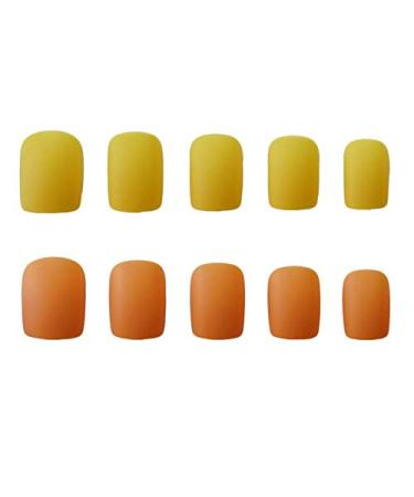 24pcs / set court mat faux ongles avec colle acrylique faux ongles pour les femmes Lady doigt ongles conseils couverture compl te Orange Yellow