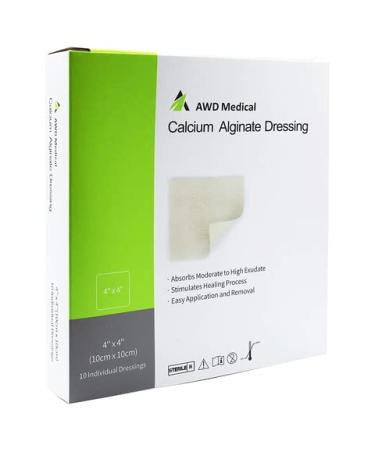 AWD Medical Calcium Alginate Wound Dressing - Highly Absorbent Gauze Pads and Wound Care Products  Quick Clotting Gauze Home & Professional Use  Medical Supplies for Wound Care - (4 x 4 Pads 10/Bx) 10 Count (Pack of 1)