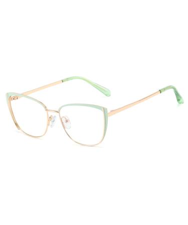 kachawoo Blue Light Blocking Glasses Retro Women Metal Eyeglasses Frame Cat Eye Anti Blue Light Computer Glasses Green Gold Frame