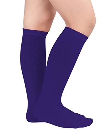 Komorebi Kids Soccer Socks Toddler Knee High Tube Socks Three Stripes Cotton Uniform Sports Stocking for Girls Boys One Size Pure Purple