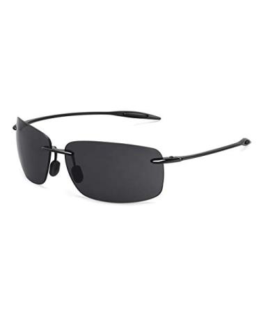 JULI Sports Sunglasses for Men Women Tr90 Rimless Frame for Running Fishing Golf Surf Driving MJ8009 C5-Black Polarized