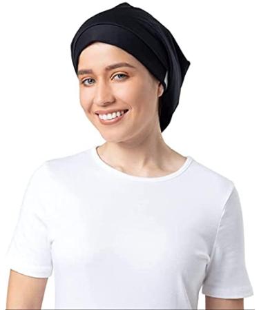 Hairbrella Lite Womens Rain Hat - Satin-Lined Waterproof Hair Protection with Adjustable Strap, Packable Black Classic