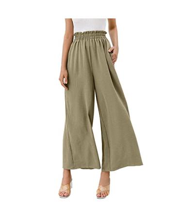 GETBEE Women's Wide Leg Lounge Pants with Pockets Lightweight High Waisted Elastic Waist Loose Trousers Palazzo Flowy Pants X-Large A1-army Green