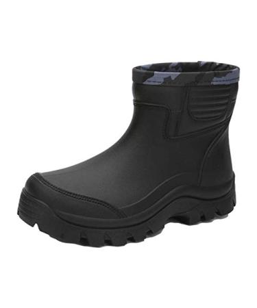 Enelauge Men's Waterproof Rain Short Boots Shoes Nonslip Rubber Rain Footwear 10.5 Black
