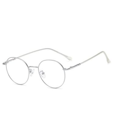 Fuqinqingoz retro round reading glasses anti-eyes glasses Blue light blocking computer reader metal flat light mirror (color: C6 size: +200) +200 C6