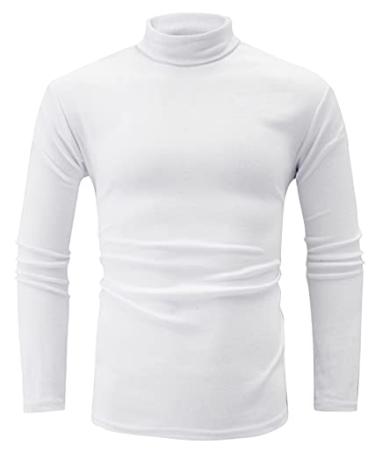 jonivey Mens Basic Turtleneck Long Sleeve Solid Casual Knitted T-Shirt Pullover Tops Bleach White Medium