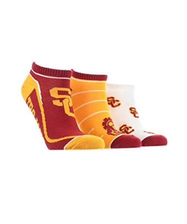 TCK USC Trojans No Show Socks Full Field 3 Pack Red/Gold/White Medium