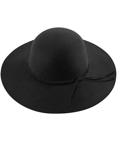 Lanzom Women Lady Retro Wide Brim Large Floppy Panama Hat Belt Wool Fedora Hat C-black One Size