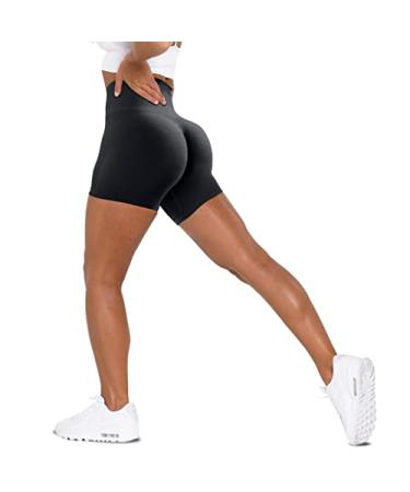 Unthewe Workout Butt Lifting Shorts for Women High Waisted Seamless Gym Yoga Booty Shorts Scrunch Black Medium