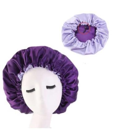 Large Reversible Satin Bonnet for Curly Hair (Purple) color