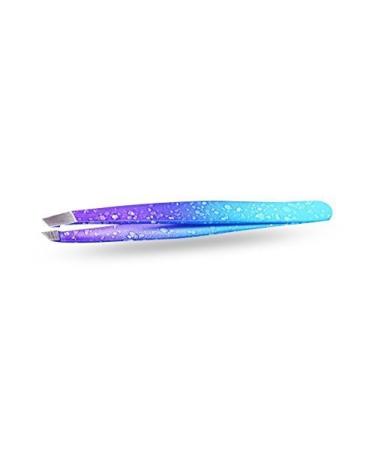 Professional Eyebrow Tweezers Slanted Hair Removal Tweezers Slant Tip - Stainless Steel (Blue with Purple)